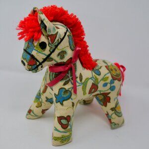 Vintage Handmade Horse Doll Toy Stuffed Tapestry Fabric 10" Nursery Cottagecore